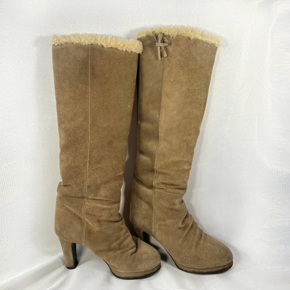 Authentic Sergio Rossi Vintage Shearling Furry Knee High Boots Size 7 - Picture 1 of 4